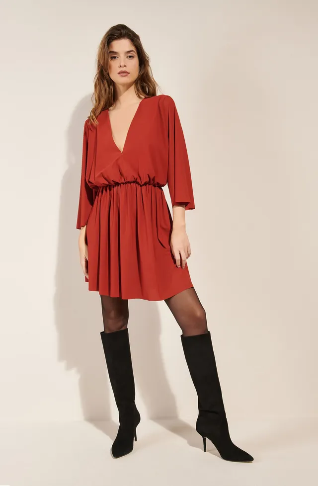 pain-de-sucre-sioni-robe-courte-vas-e-manches-amples-brique-tissu-italien image 1