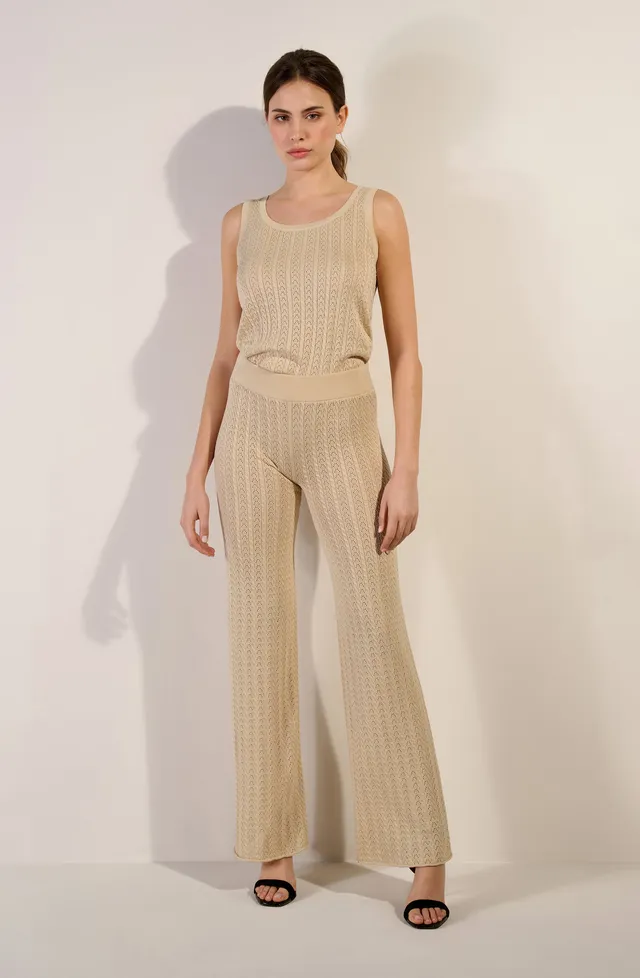 pain-de-sucre-issa-pantalon-ample-beige-en-maille-ajour-e-taille-lastiqu-e image 1