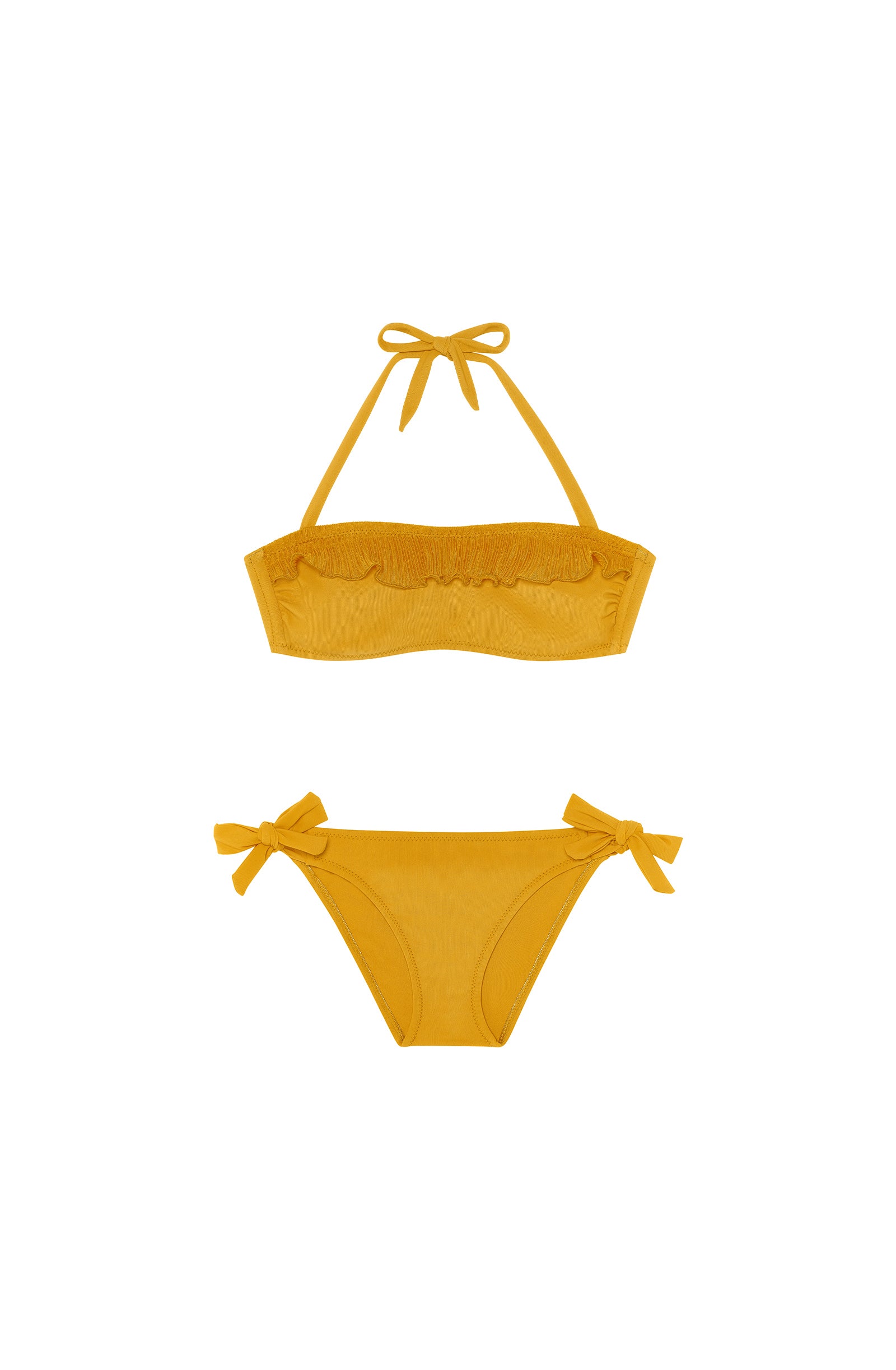 pain-de-sucre-louna-maillot-de-bain-enfant-2-pi-ces-bandeau-ocre-avec-voile-plis image 2