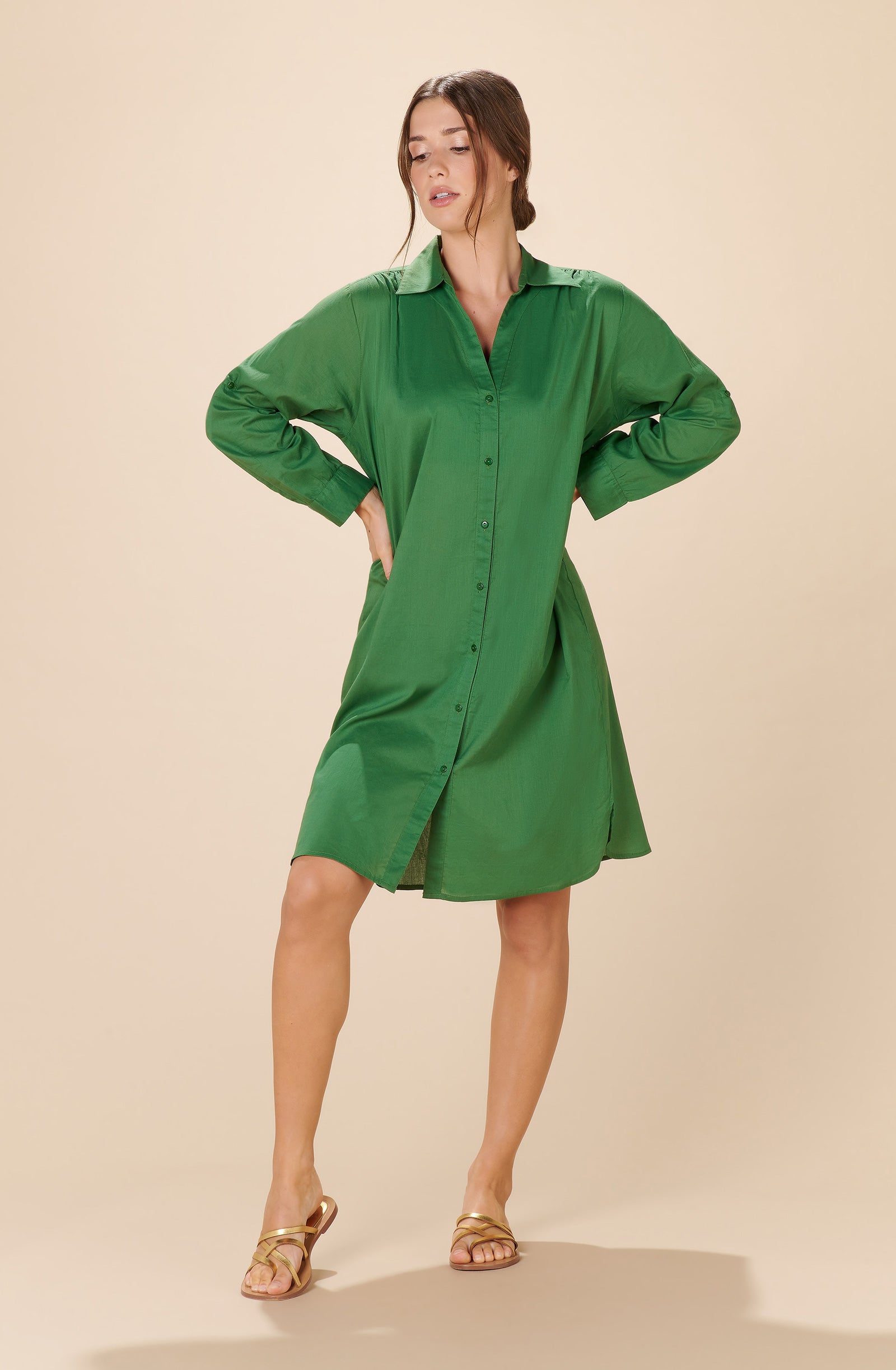 pain-de-sucre-cassandre-robe-chemise-ceintur-e-100-coton-vert-olive image 2