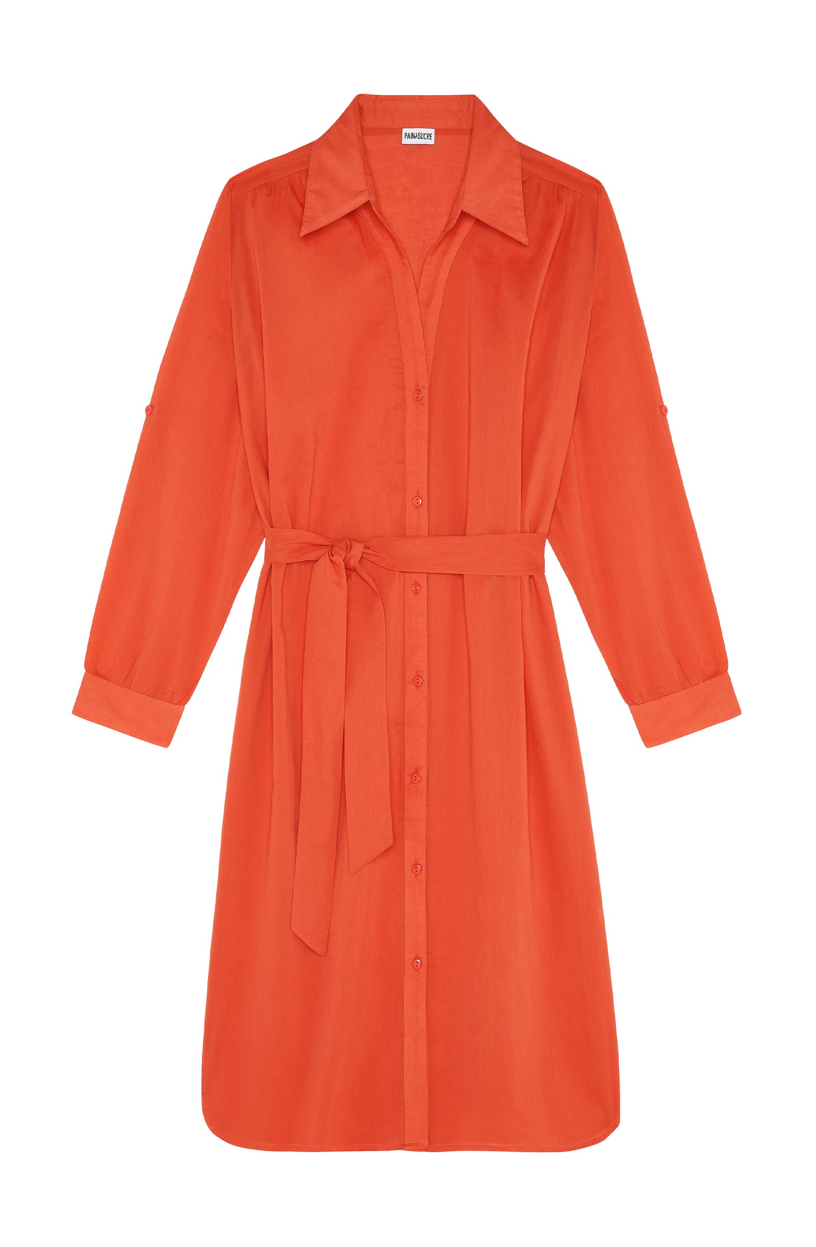 pain-de-sucre-cassandre-robe-chemise-droite-ceintur-e-manches-longues-orange image 6