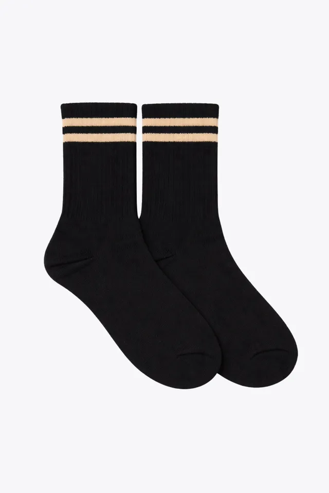 luz-collections-chaussettes-chaussettes-sport-et-quotidien-coton-noir-ray-ocre image 1