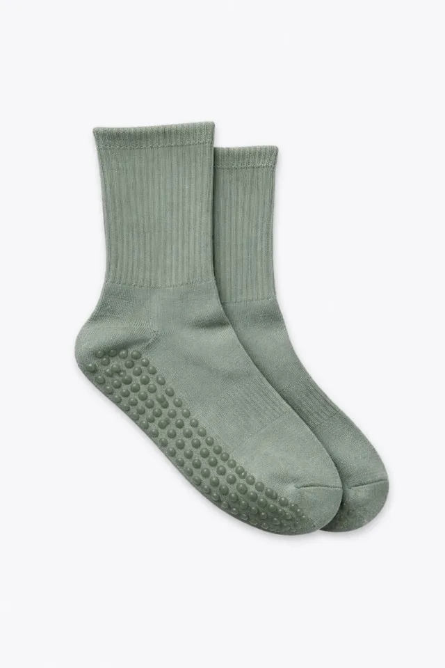 luz-collections-chaussettes-unies-vertes-mi-hautes-avec-grips-antid-rapants image 1