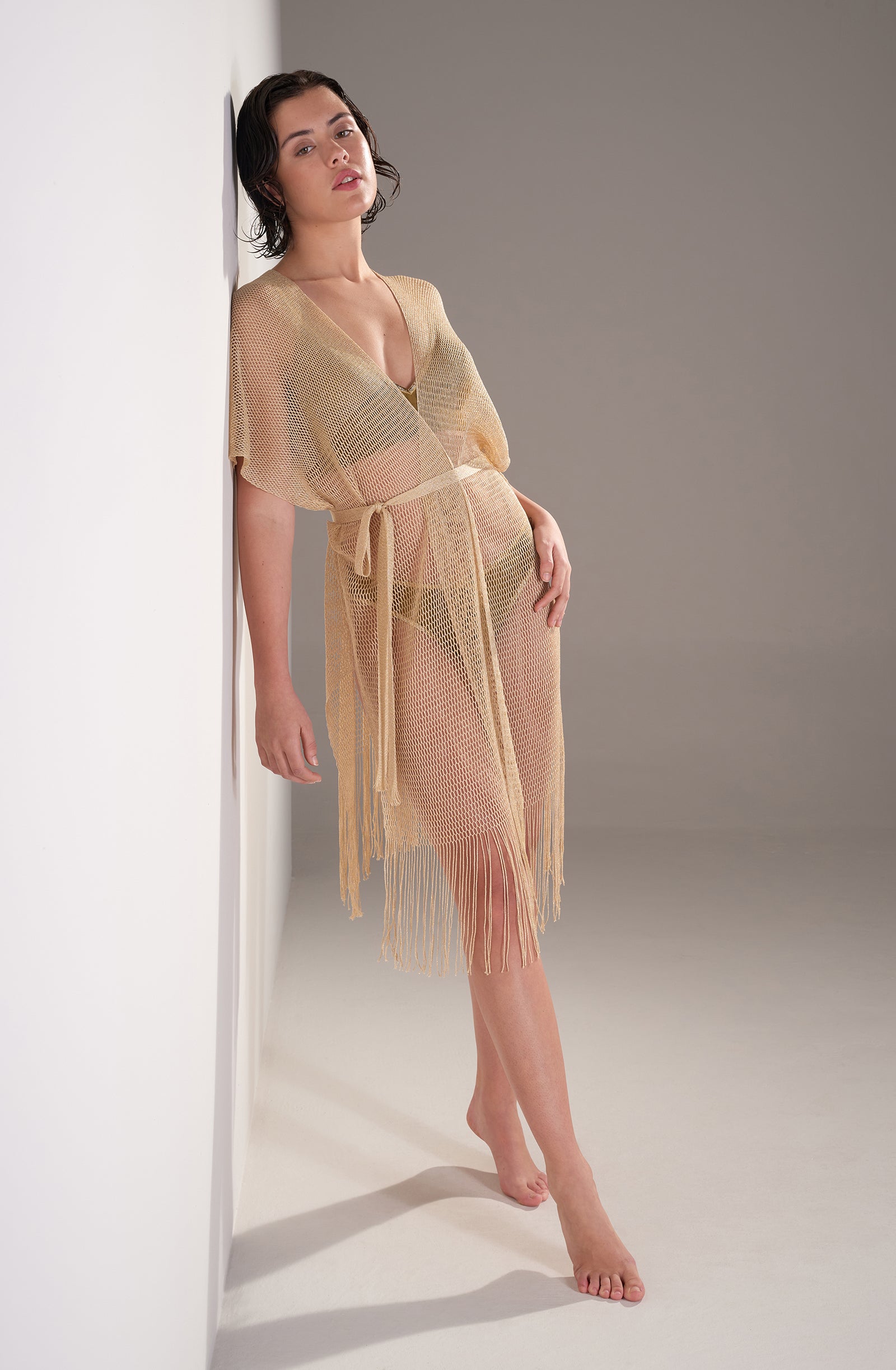 pain-de-sucre-vita-veste-kimono-franges-en-maille-filet-scintillante-jaune image 3