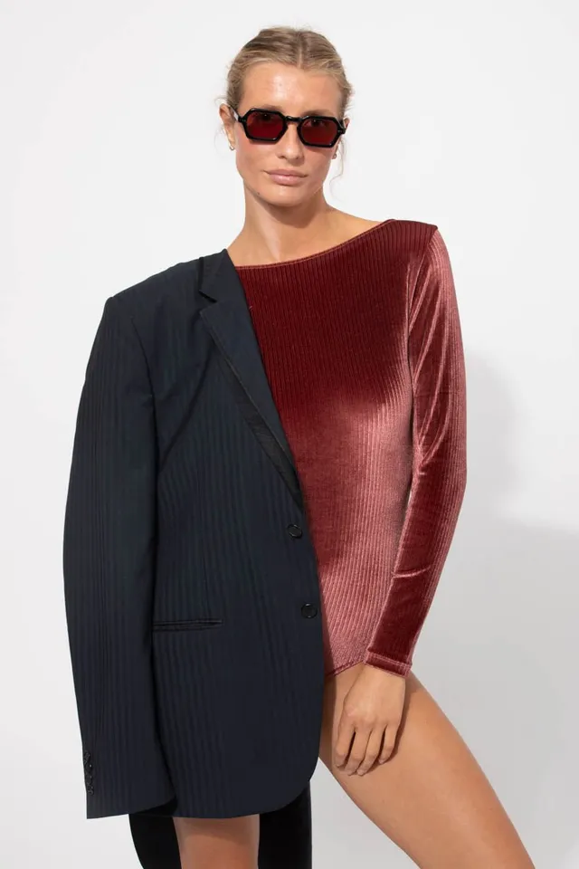 les-ultraviolettes-body-manches-longues-velours-brillant-misia-rhubarbe-femme image 1