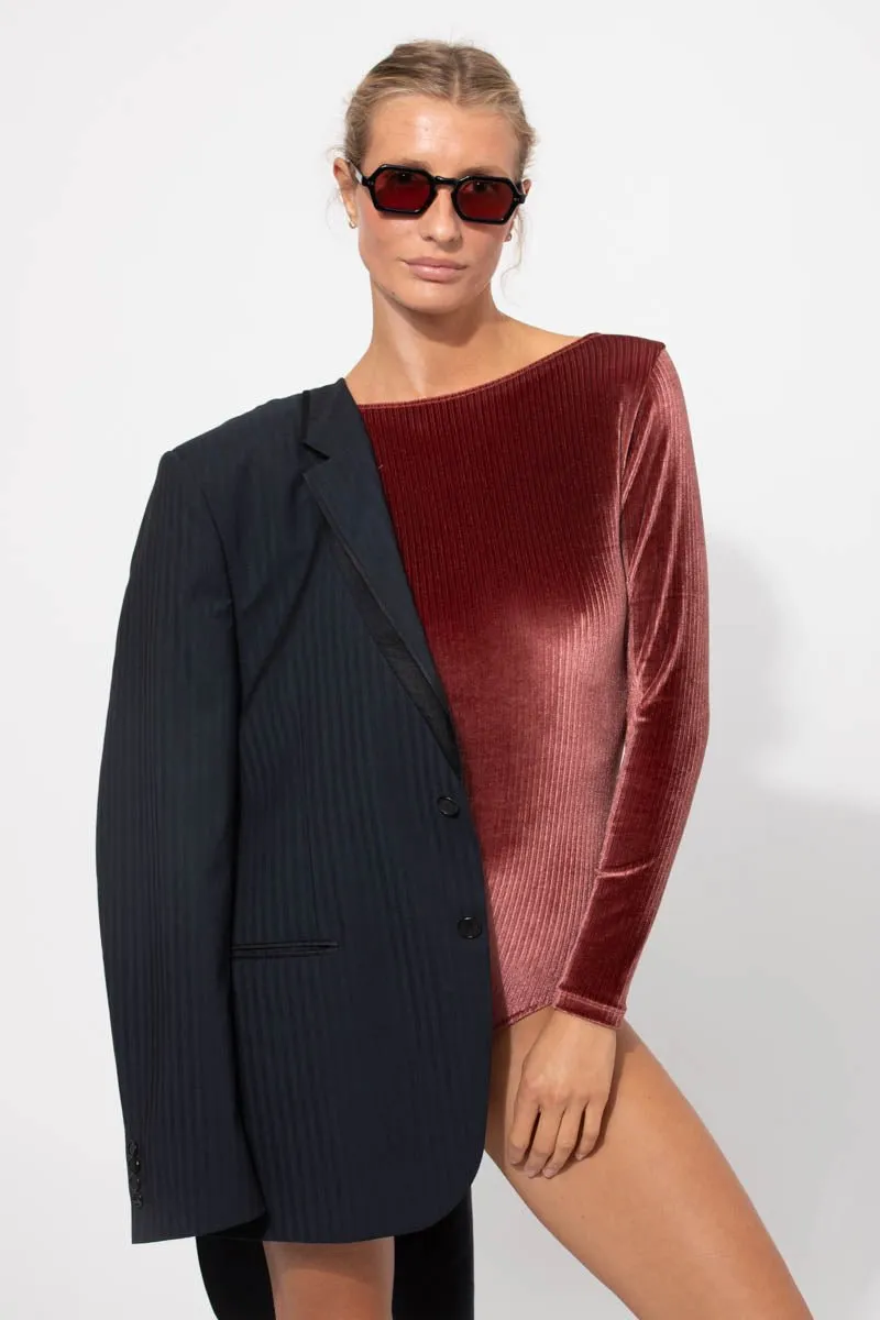 les-ultraviolettes-body-manches-longues-velours-brillant-misia-rhubarbe-femme image 1