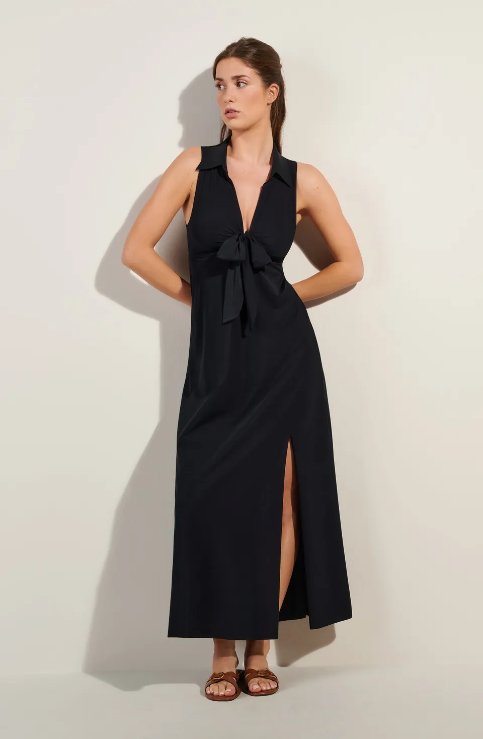 pain-de-sucre-rova-robe-longue-fendue-voile-extensible-noir image 1