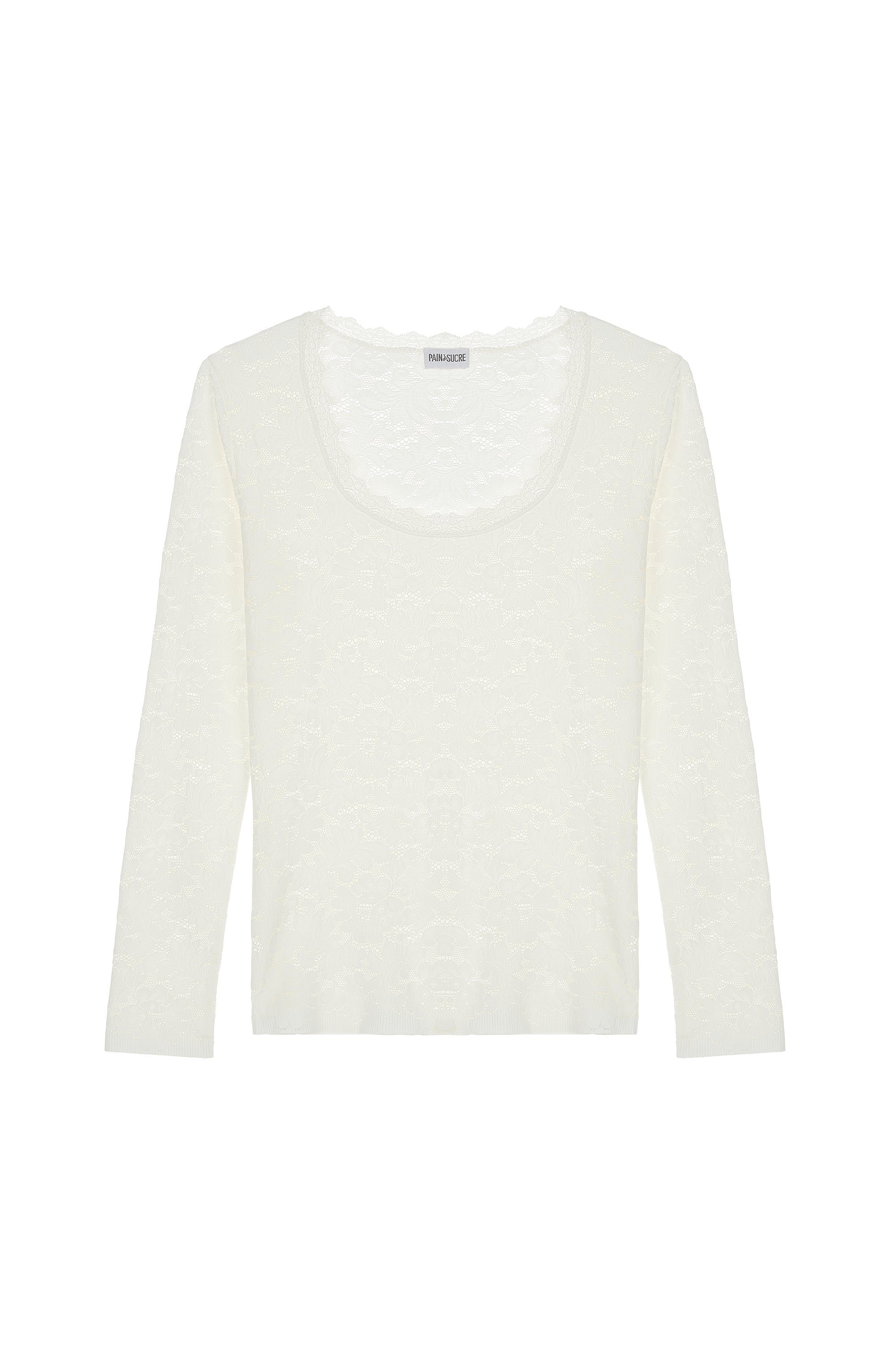 pain-de-sucre-gilda-top-en-dentelle-stretch-manches-longues-col-rond-blanc-cume image 5