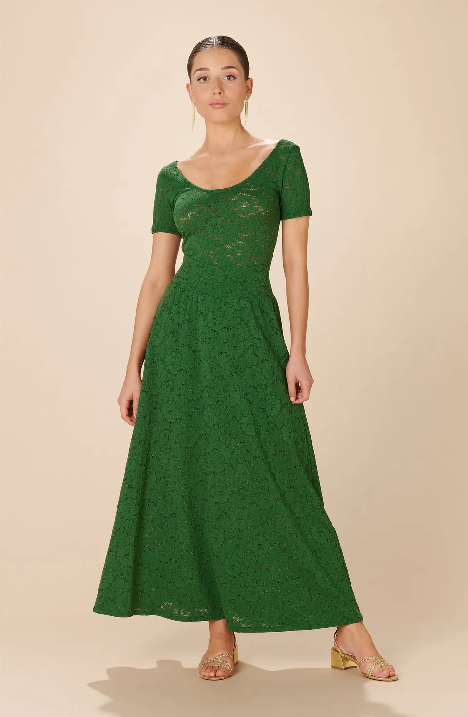 pain-de-sucre-yann-vert-olive-top-dentelle-manches-courtes image 1