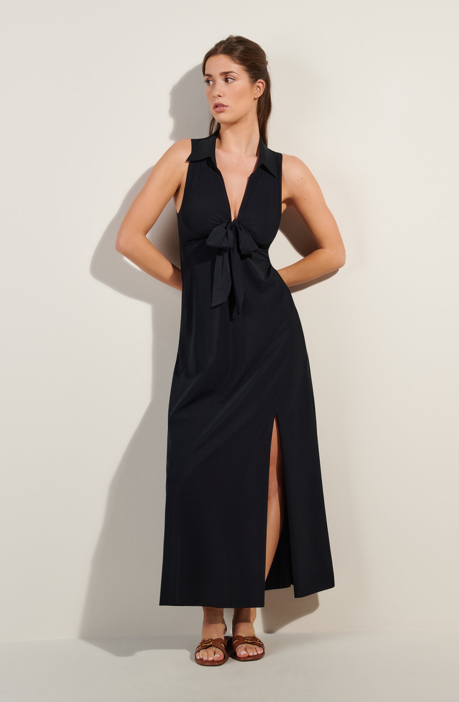 pain-de-sucre-rova-robe-longue-fendue-voile-extensible-noir image 1