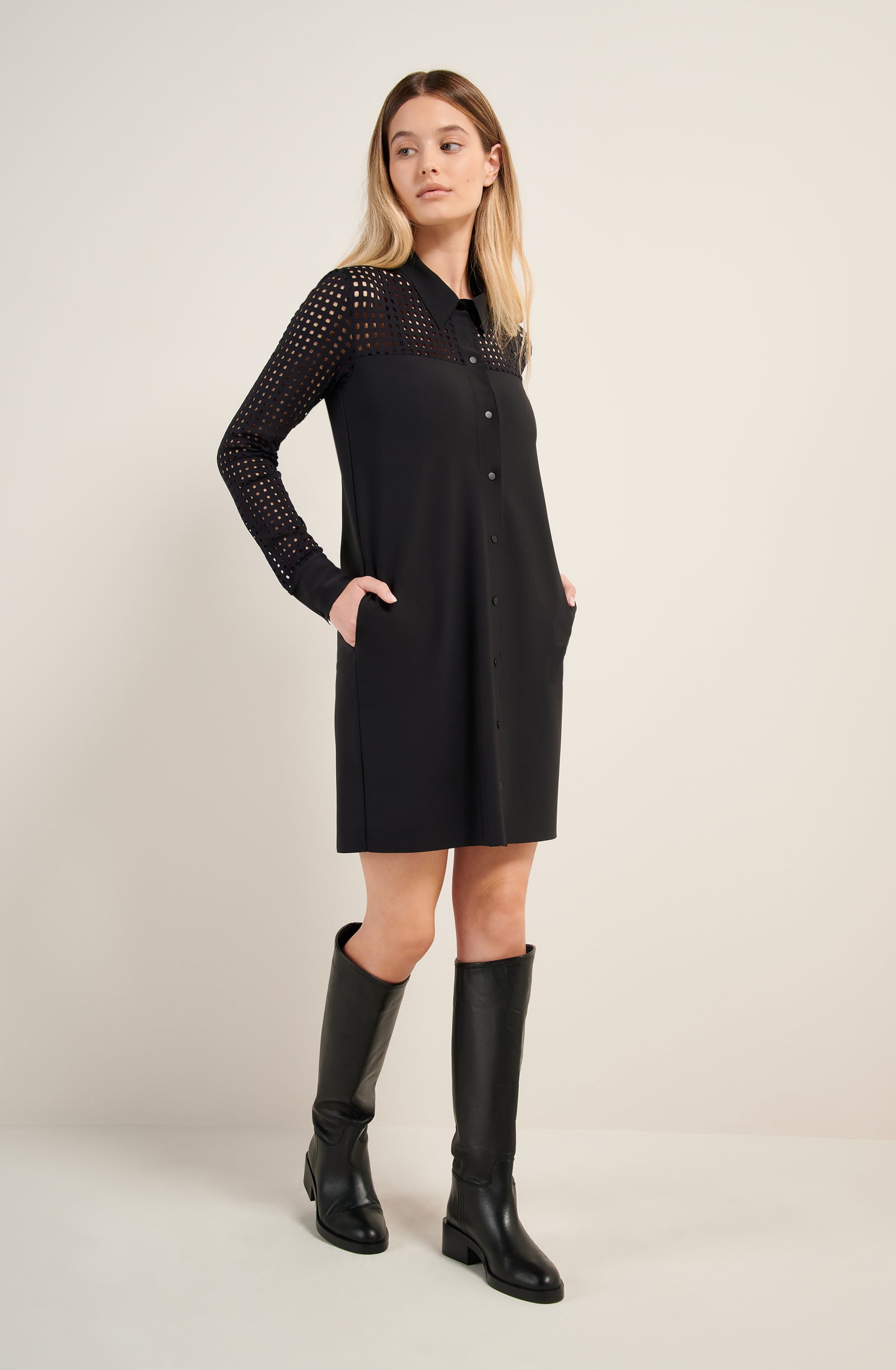 pain-de-sucre-randy-noir-robe-chemise-en-bonded-perfor image 5