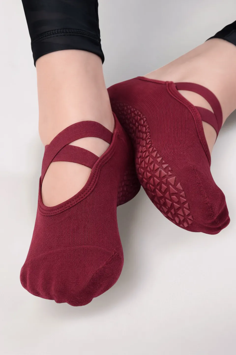 luz-collections-ballerines-chaussettes-antid-rapantes-bordeaux-maille-respirante image 1