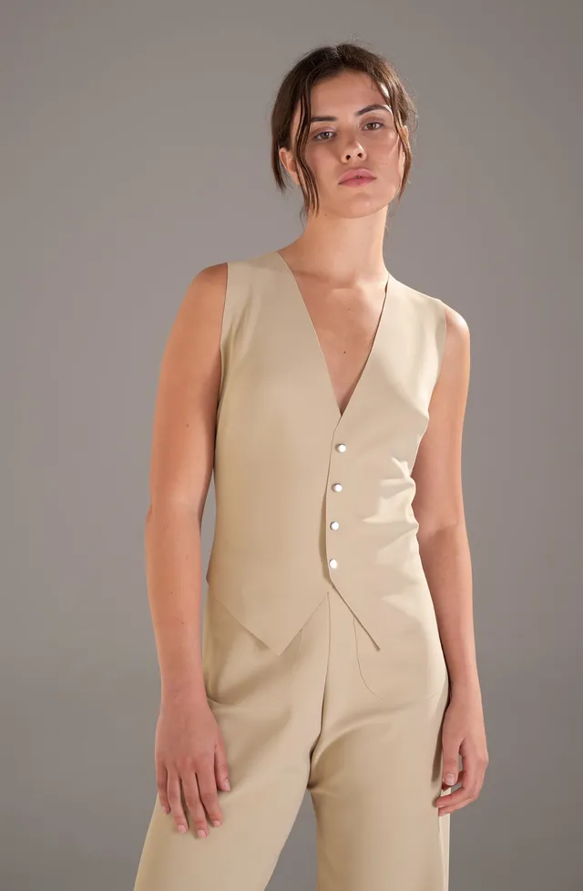 pain-de-sucre-gabie-gilet-cintr-en-bonded-boutons-sable image 1